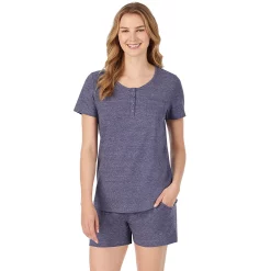 Women's Cuddl Duds® Pajamas: Essential Sleep Tee & Boxers Set -Cuddl Duds Clothing Sales 2642178 Navy Heather