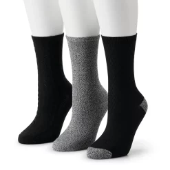 Women's Cuddl Duds® Everyday 3-pack Crew Socks -Cuddl Duds Clothing Sales 4143262 Black Cable