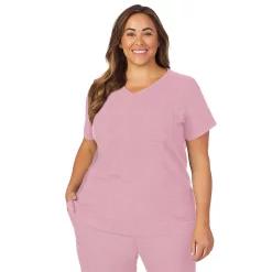 Plus Size Cuddl Duds® Scrubs Classic V-Neck Top -Cuddl Duds Clothing Sales 4319958 Cameo Pink Heather