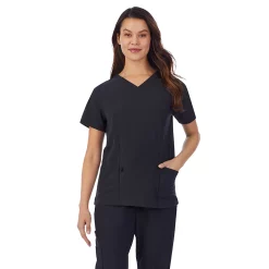 Women's Missy Cuddl Duds® Scrubs V-neck Top With 3 Pockets -Cuddl Duds Clothing Sales 4320323 Black
