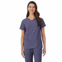 Women's Missy Cuddl Duds® Scrubs V-neck Top With 3 Pockets -Cuddl Duds Clothing Sales 4320323 Navy Heather