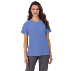 Petite Cuddl Duds® Scrubs V-Neck Top With 3 Pockets -Cuddl Duds Clothing Sales 4320369 Ceil Heather