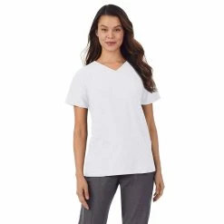 Petite Cuddl Duds® Scrubs V-Neck Top With 3 Pockets -Cuddl Duds Clothing Sales 4320369 White