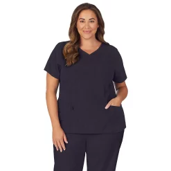 Plus Size Cuddl Duds® Scrubs Pocketed V-Neck Top -Cuddl Duds Clothing Sales 4320425 Black