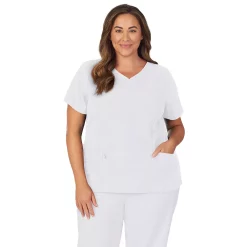 Plus Size Cuddl Duds® Scrubs Pocketed V-Neck Top -Cuddl Duds Clothing Sales 4320425 White