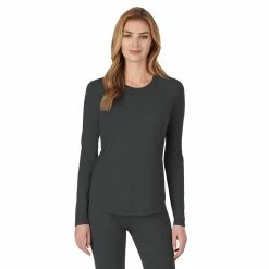 Petite Cuddl Duds® Under Scrubs Crewneck Top -Cuddl Duds Clothing Sales 4321107 Charcoal