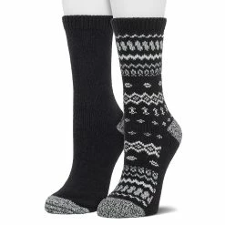 Women's Cuddl Duds® 2-Pack Plushfill* Geometric Fair Isle & Solid Crew Socks -Cuddl Duds Clothing Sales 5149605 Black