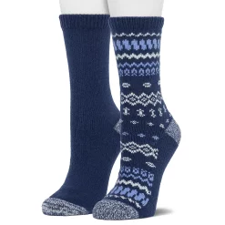 Women's Cuddl DudsĀ® 2-Pack Plushfill* Geometric Fair Isle & Solid Crew Socks