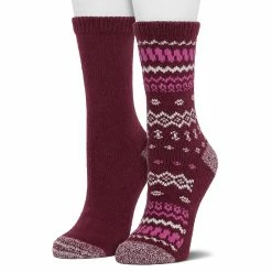 Women's Cuddl Duds® 2-Pack Plushfill* Geometric Fair Isle & Solid Crew Socks -Cuddl Duds Clothing Sales 5149605 Zinfandel