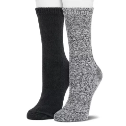 Women's Cuddl Duds® 2-Pack Plushfill* Diamond Cabled Spacedye Crew Socks -Cuddl Duds Clothing Sales 5149608 Black