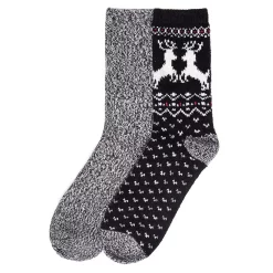 Women's Cuddl Duds® 2-Pack Plushfill* Reindeer Fair Isle Crew Socks -Cuddl Duds Clothing Sales 5149610 ALT