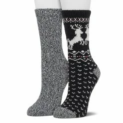 Women's Cuddl Duds® 2-Pack Plushfill* Reindeer Fair Isle Crew Socks -Cuddl Duds Clothing Sales 5149610 Black