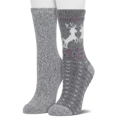 Women's Cuddl DudsĀ® 2-Pack Plushfill* Reindeer Fair Isle Crew Socks