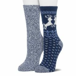 Women's Cuddl Duds® 2-Pack Plushfill* Reindeer Fair Isle Crew Socks -Cuddl Duds Clothing Sales 5149610 Medevial Blue