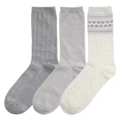 Women's Cuddl Duds® 3-Pack Plushfill* Midweight Boarder Fair Isle & Twisted Stitch Crew Socks -Cuddl Duds Clothing Sales 5149614 ALT