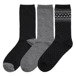 Women's Cuddl Duds® 3-Pack Plushfill* Midweight Boarder Fair Isle & Twisted Stitch Crew Socks -Cuddl Duds Clothing Sales 5149614 ALT3