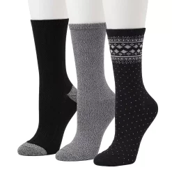 Women's Cuddl Duds® 3-Pack Plushfill* Midweight Boarder Fair Isle & Twisted Stitch Crew Socks -Cuddl Duds Clothing Sales 5149614 Black