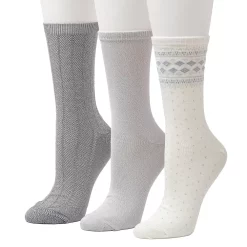 Women's Cuddl Duds® 3-Pack Plushfill* Midweight Boarder Fair Isle & Twisted Stitch Crew Socks