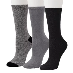 Women's Cuddl Duds® 3-Pack Everyday Plushfill* Midweight Geometric Textured Crew Socks -Cuddl Duds Clothing Sales 5149615 Black S23