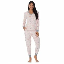 Women's Cuddl Duds® Velour Fleece V-Neck Pajama Top and Banded Bottom Pajama Pants Sleep Set -Cuddl Duds Clothing Sales 5588941 Blush Sheep