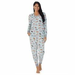 Women's Cuddl Duds® Velour Fleece V-Neck Pajama Top and Banded Bottom Pajama Pants Sleep Set -Cuddl Duds Clothing Sales 5588941 Mint Dogs