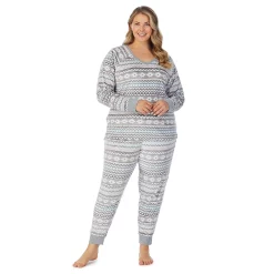 Plus Size Cuddl Duds® Velour Fleece V-Neck Pajama Top and Banded Bottom Pajama Pants Sleep Set -Cuddl Duds Clothing Sales 5588942 Blue Fairisle