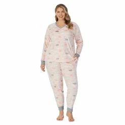 Plus Size Cuddl Duds® Velour Fleece V-Neck Pajama Top and Banded Bottom Pajama Pants Sleep Set