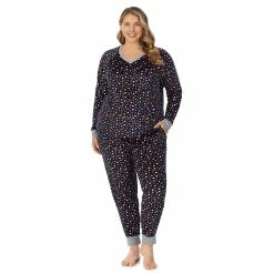 Plus Size Cuddl Duds® Velour Fleece V-Neck Pajama Top and Banded Bottom Pajama Pants Sleep Set -Cuddl Duds Clothing Sales 5588942 Navy Multi Dots