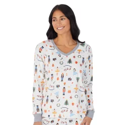 Petite Cuddl Duds® Velour Fleece V-Neck Pajama Top and Banded Bottom Pajama Pants Sleep Set -Cuddl Duds Clothing Sales 5588944 ALT2