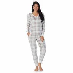 Petite Cuddl Duds® Velour Fleece V-Neck Pajama Top and Banded Bottom Pajama Pants Sleep Set