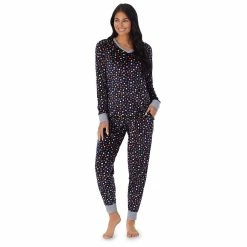 Petite Cuddl Duds® Velour Fleece V-Neck Pajama Top and Banded Bottom Pajama Pants Sleep Set -Cuddl Duds Clothing Sales 5588944 Navy Multi Dots