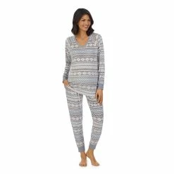 Maternity Cuddl Duds® Velour Fleece V-Neck Pajama Top & Pajama Jogger Pants Sleep Set -Cuddl Duds Clothing Sales 5590673 Blue Fairisle