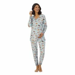 Maternity Cuddl Duds® Velour Fleece V-Neck Pajama Top & Pajama Jogger Pants Sleep Set -Cuddl Duds Clothing Sales 5590673 Mint Dogs