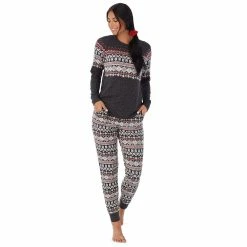 Women's Cuddl Duds 3-pc. Knit Long Sleeve Pajama Top, Banded Bottom Pajama Pants & Scrunchie Set 13 Women's Cuddl Duds 3-pc. Knit Long Sleeve Pajama Top, Banded Bottom Pajama Pants & Scrunchie Set -Cuddl Duds Clothing Sales 5591782 Charcoal Fairisle