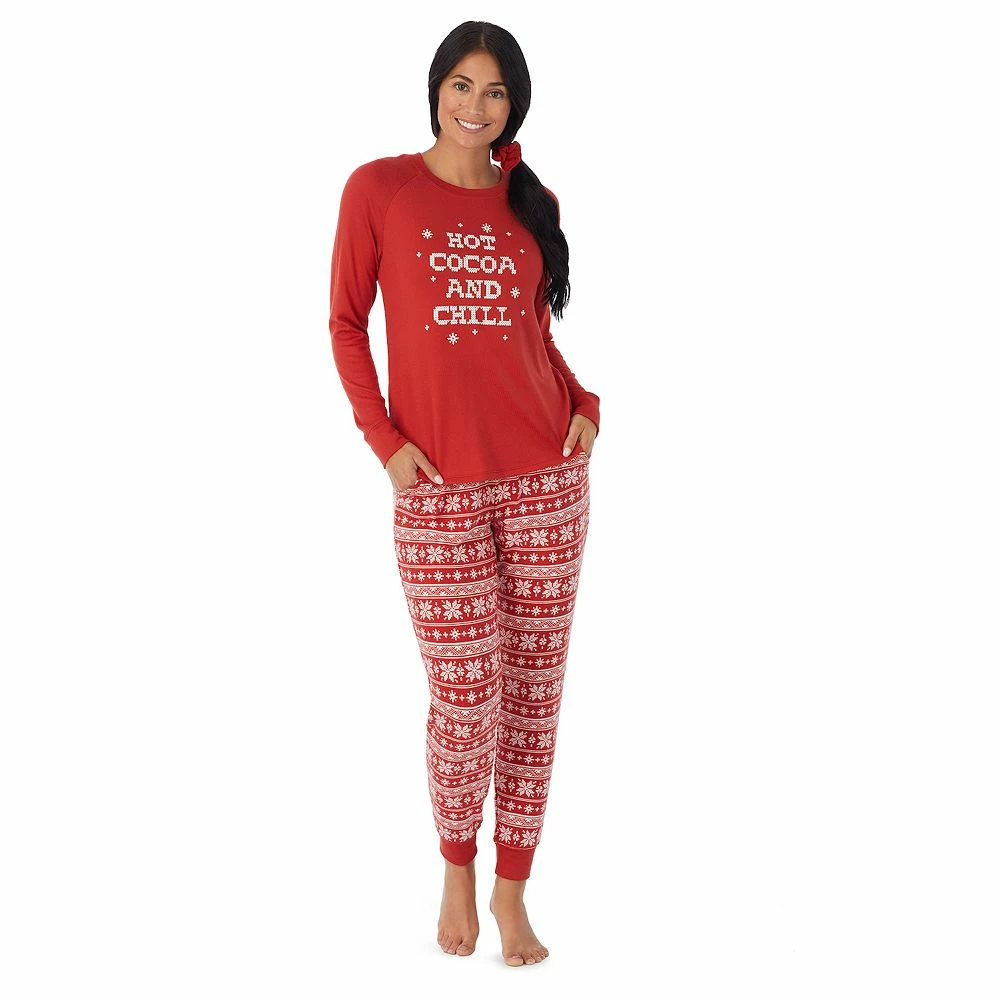 Women's Cuddl Duds 3-pc. Knit Long Sleeve Pajama Top, Banded Bottom Pajama Pants & Scrunchie Set 2 Women's Cuddl Duds 3-pc. Knit Long Sleeve Pajama Top, Banded Bottom Pajama Pants & Scrunchie Set - Image 2