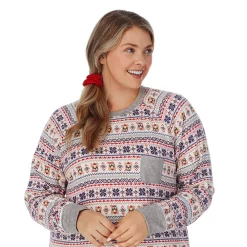 Plus Size Cuddl Duds 3-pc. Knit Long Sleeve Pajama Top, Banded Bottom Pajama Pants & Scrunchie Set -Cuddl Duds Clothing Sales 5591783 ALT2