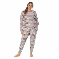 Plus Size Cuddl Duds 3-pc. Knit Long Sleeve Pajama Top, Banded Bottom Pajama Pants & Scrunchie Set -Cuddl Duds Clothing Sales 5591783 Cream Dog Fairisle