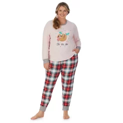 Plus Size Cuddl Duds 3-pc. Knit Long Sleeve Pajama Top, Banded Bottom Pajama Pants & Scrunchie Set -Cuddl Duds Clothing Sales 5591783 Red Cream Plaid