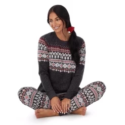 Petite Cuddl Duds 3-pc. Knit Long Sleeve Pajama Top, Banded Bottom Pajama Pants & Scrunchie Set -Cuddl Duds Clothing Sales 5591784 ALT3