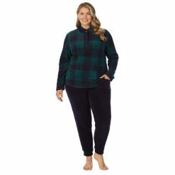 Plus Size Cuddl Duds Fleece Long Sleeve Pajama Top and Banded Bottom Pajama Pants Sleep Set 11 Plus Size Cuddl Duds Fleece Long Sleeve Pajama Top and Banded Bottom Pajama Pants Sleep Set -Cuddl Duds Clothing Sales 5595480 Navy Buffalo Check