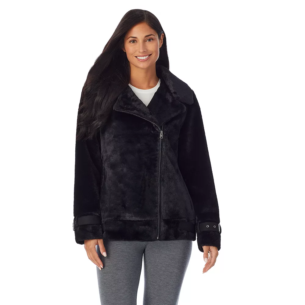 Women's Cuddl Duds Fleece Faux-Fur Moto Jacket 2 Women's Cuddl Duds Fleece Faux-Fur Moto Jacket - Image 2