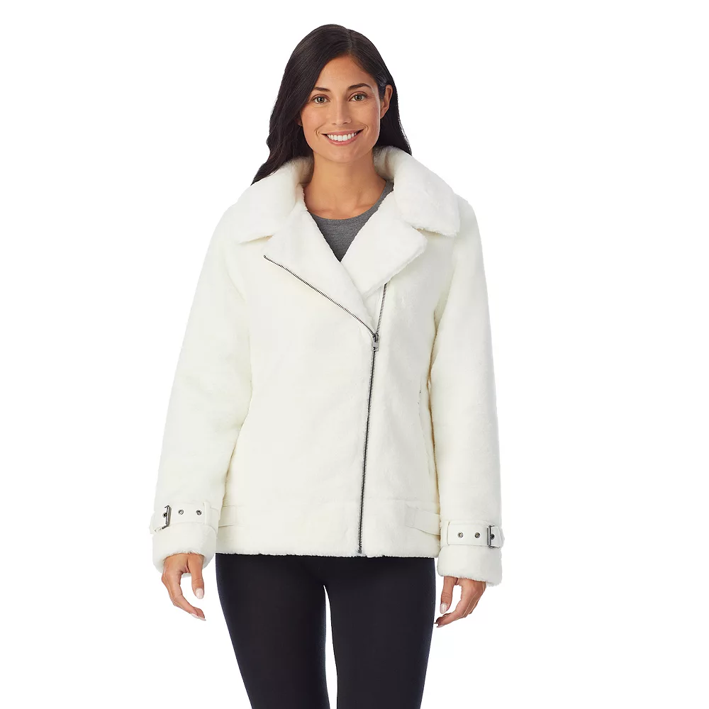 Women's Cuddl Duds Fleece Faux-Fur Moto Jacket 1 Women's Cuddl Duds Fleece Faux-Fur Moto Jacket