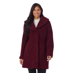 Women's Cuddl Duds Curly Sherpa Shawl-Collar Coat -Cuddl Duds Clothing Sales 5624951 Burgundy