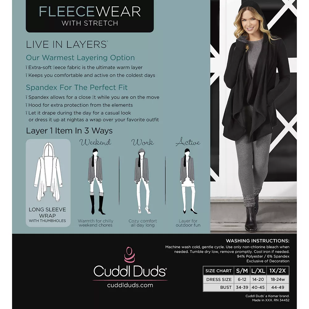 Women's Cuddl Duds® Fleecewear with Stretch Long Sleeve Hooded Wrap 10 Women's Cuddl Duds® Fleecewear with Stretch Long Sleeve Hooded Wrap - Image 10