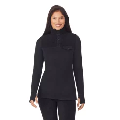 Women's Cuddl Duds® Fleecewear with Stretch Mock Henley Long Sleeve Top with Sherpa -Cuddl Duds Clothing Sales 5668410 ALT2
