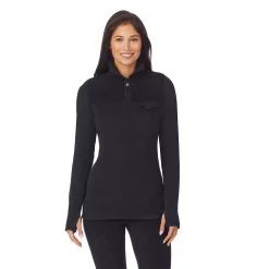Women's Cuddl Duds® Fleecewear with Stretch Mock Henley Long Sleeve Top with Sherpa -Cuddl Duds Clothing Sales 5668410 ALT5