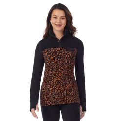 Women's Cuddl Duds® Fleecewear with Stretch Mock Henley Long Sleeve Top with Sherpa -Cuddl Duds Clothing Sales 5668410 Amber Animal