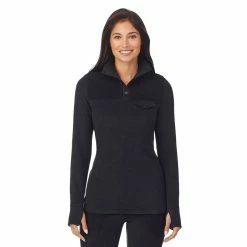 Women's Cuddl Duds® Fleecewear with Stretch Mock Henley Long Sleeve Top with Sherpa