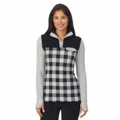 Women's Cuddl Duds® Fleecewear with Stretch Mock Henley Long Sleeve Top with Sherpa -Cuddl Duds Clothing Sales 5668410 Grey Buffalo