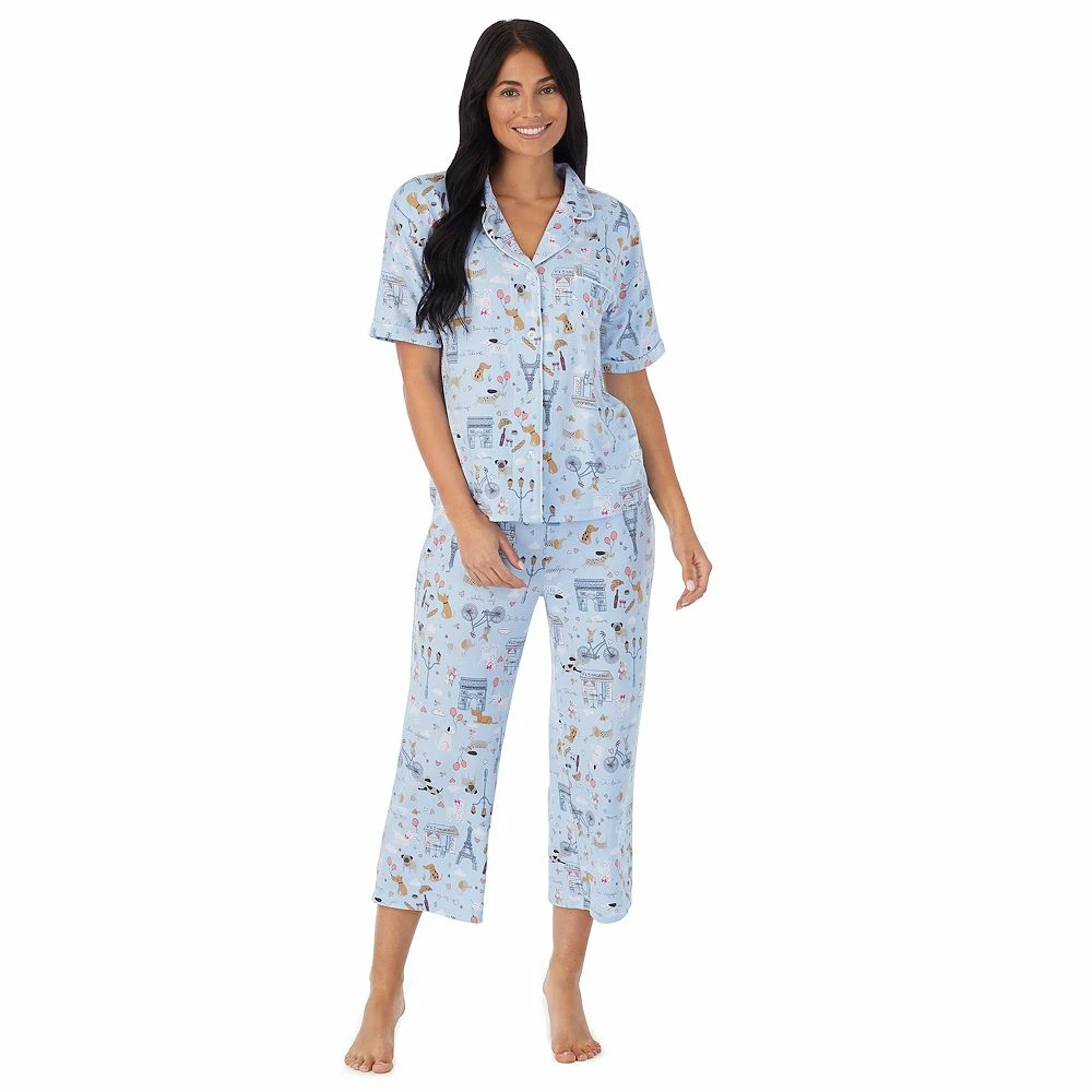 Women's Cuddl Duds® Cozy Short Sleeve Pajama Shirt & Wide Leg Cropped Pajama Pants Sleep Set 2 Women's Cuddl Duds® Cozy Short Sleeve Pajama Shirt & Wide Leg Cropped Pajama Pants Sleep Set - Image 2